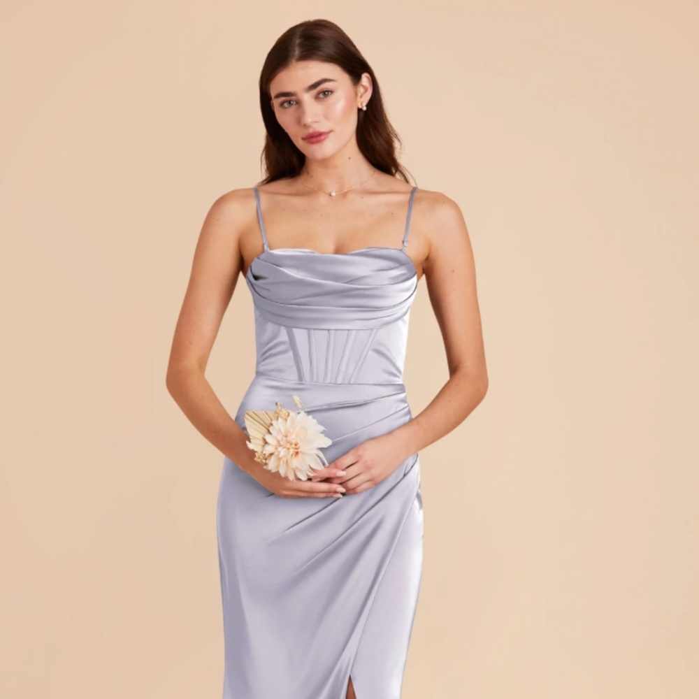 Bridesmaid Birdy Grey Carrie Dress, Periwinkle Blue Matte Satin, Size Small